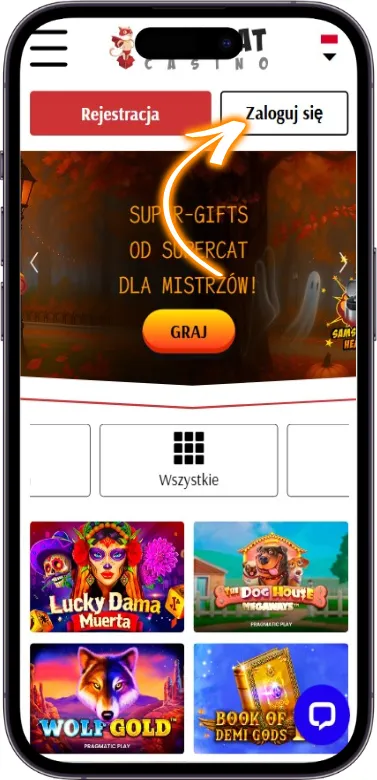 SuperCat Casino przycisk logowania